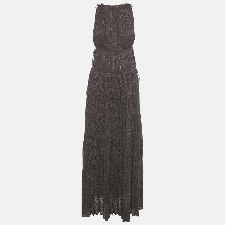 Pre Owned M Missoni Plum Purple Lurex Knit Gathered Maxi Dress L