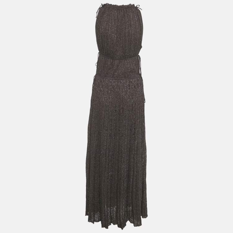 Pre Owned M Missoni Plum Purple Lurex Knit Gathered Maxi Dress L