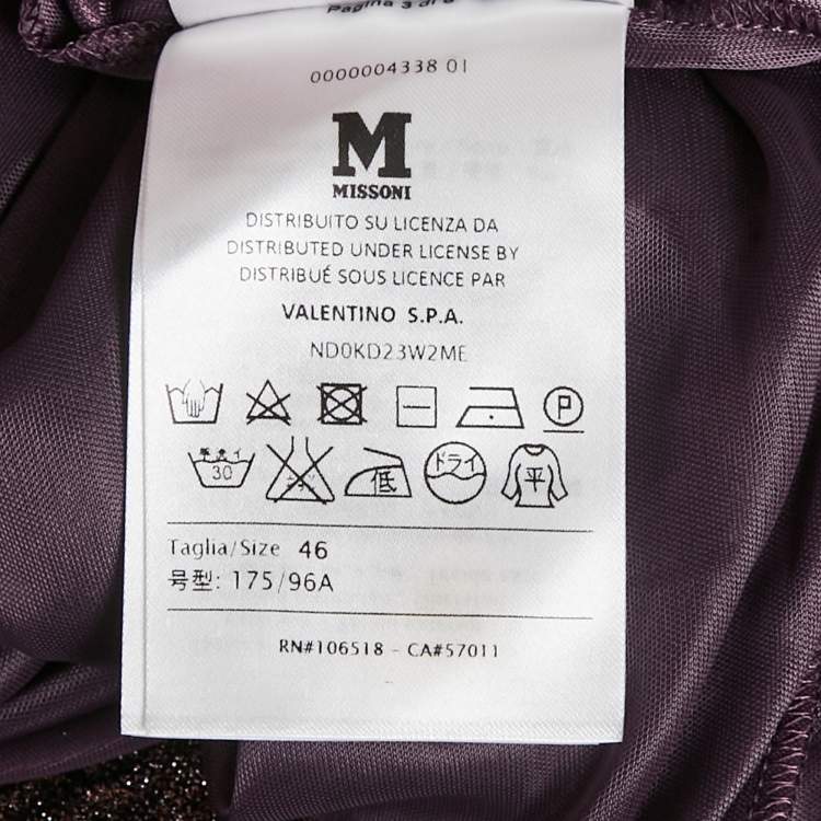 Pre Owned M Missoni Purple Plum Lurex Knit Pleated Maxi Dress L