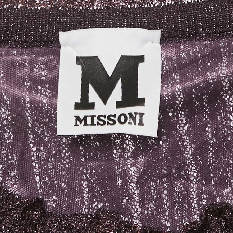 Pre Owned M Missoni Purple Plum Lurex Knit Pleated Maxi Dress L