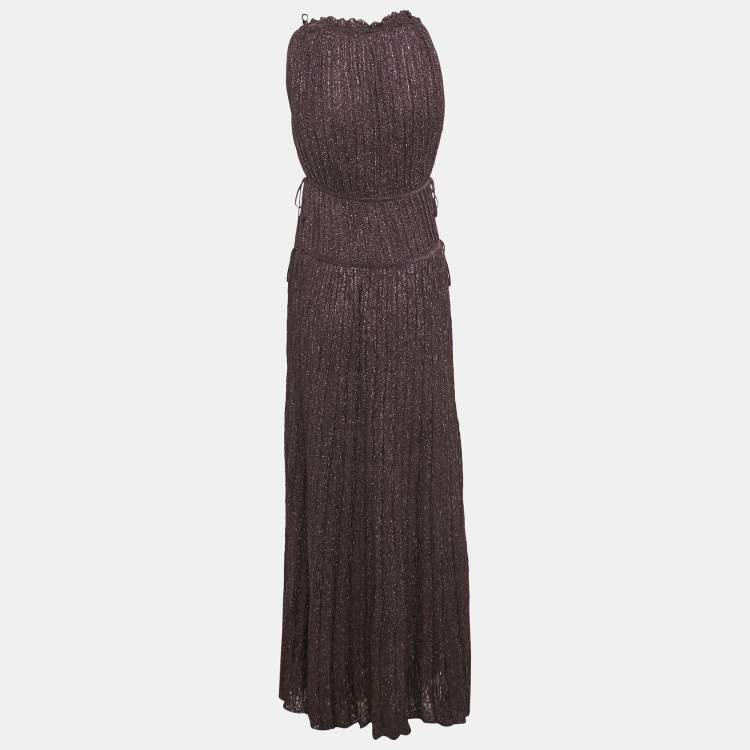 Pre Owned M Missoni Purple Plum Lurex Knit Pleated Maxi Dress L