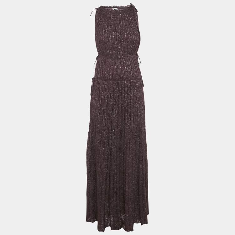 Pre Owned M Missoni Purple Plum Lurex Knit Pleated Maxi Dress L