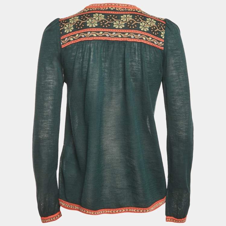 Pre Owned M Missoni Dark Green Knit Full Sleeve Top S