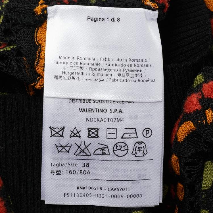 Pre Owned M Missoni Black/Orange Pointelle Knit Button Front Cardigan S