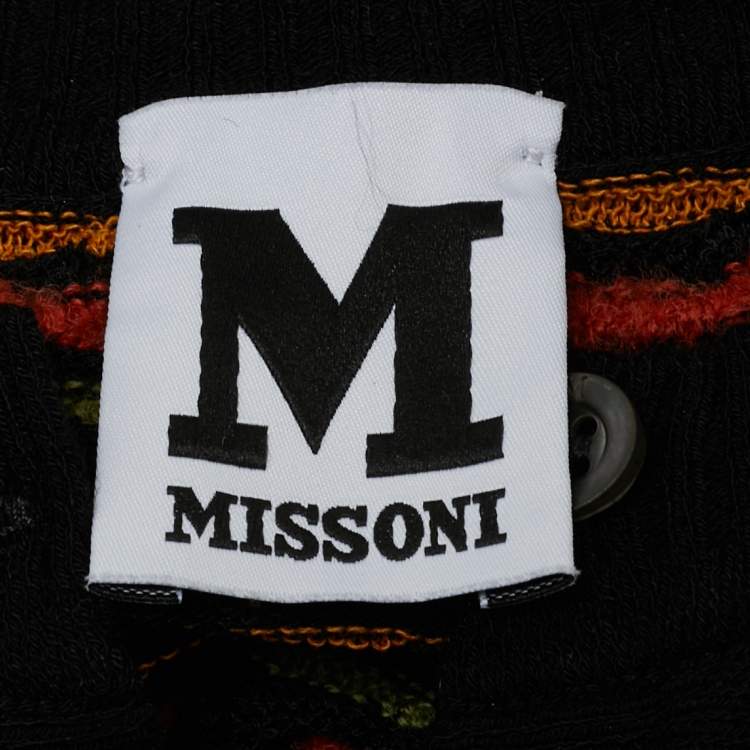 Pre Owned M Missoni Black/Orange Pointelle Knit Button Front Cardigan S