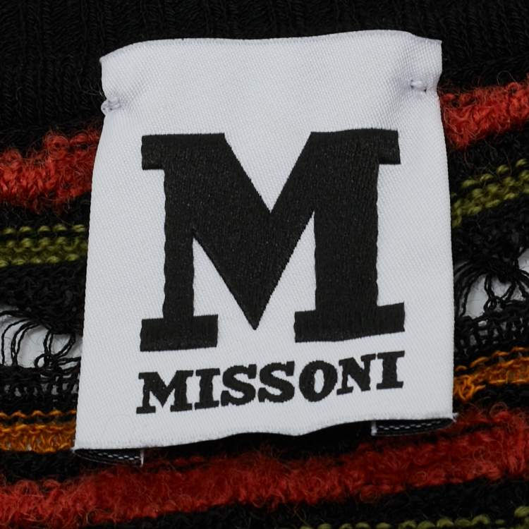 Pre Owned M Missoni Black/Orange Pointelle Knit Button Front Cardigan L