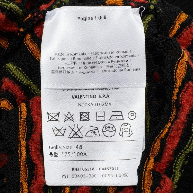 Pre Owned M Missoni Black/Orange Pointelle Knit Button Front Cardigan L