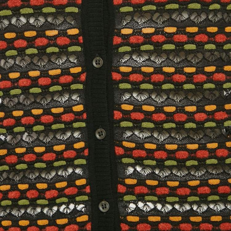 Pre Owned M Missoni Black/Orange Pointelle Knit Button Front Cardigan L