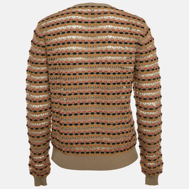 Pre Owned M Missoni Beige Pointelle Knit Button Front Cardigan M