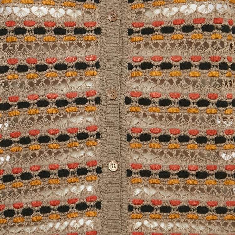 Pre Owned M Missoni Beige Pointelle Knit Button Front Cardigan M
