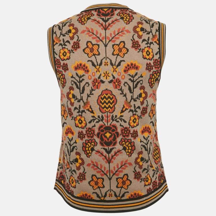 Pre Owned M Missoni Brown Floral Pattern Knit Sleeveless Top L