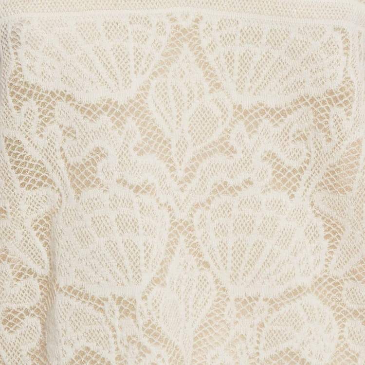 Pre Owned M Missoni White Seashell Pattern Lurex Knit V-Neck Top M