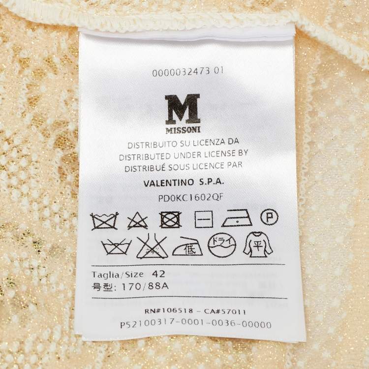 Pre Owned M Missoni White Seashell Pattern Lurex Knit V-Neck Top M