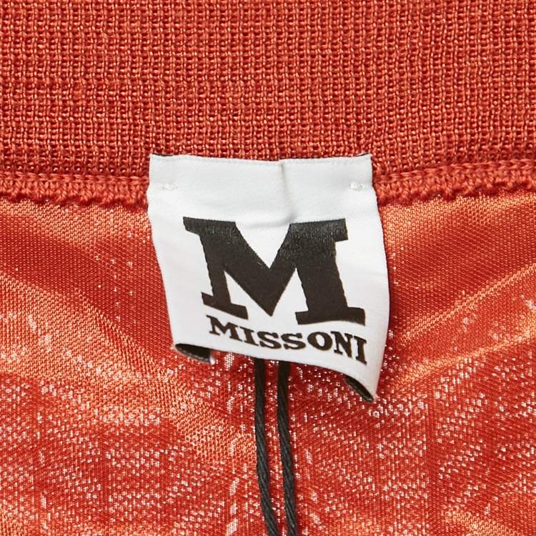 Pre Owned M Missoni Burnt Orange Patterned Knit Maxi Skirt L