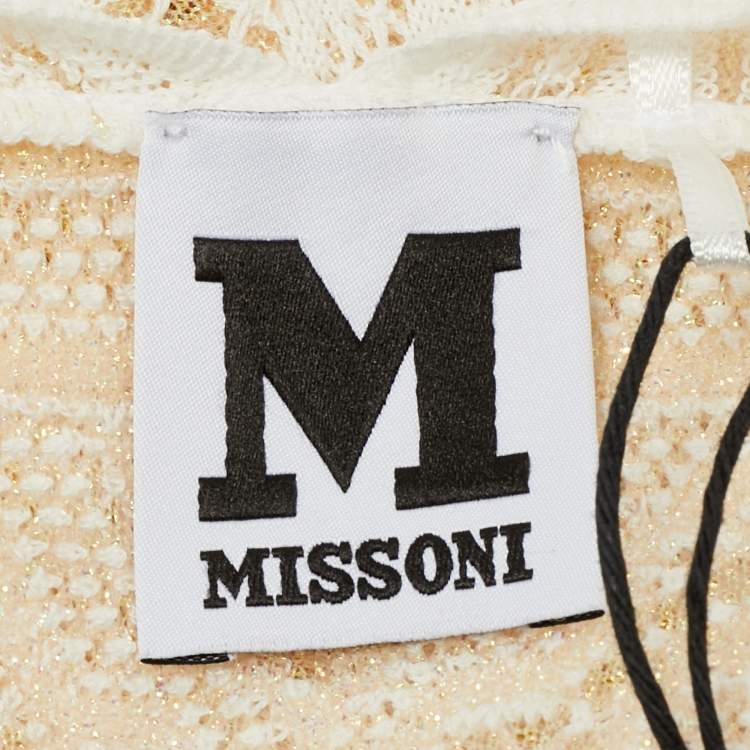 Pre Owned M Missoni White Seashell Pattern Lurex Knit V-Neck Top L