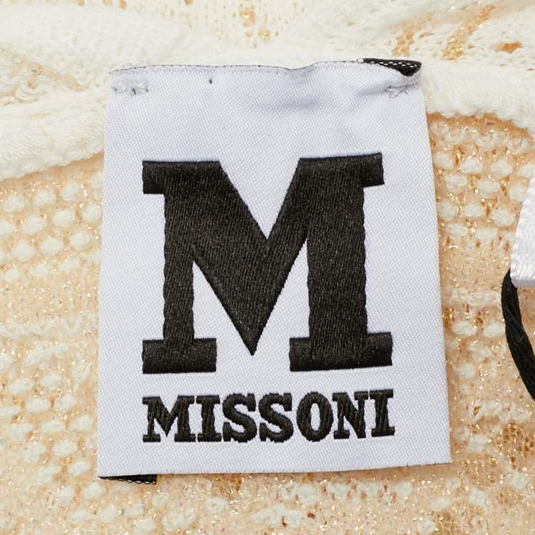 مملوكة مسبقًا M Missoni White Seashell Pattern Lurex Knit V-Neck Top L