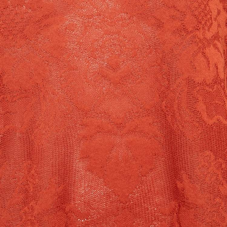 Pre Owned M Missoni Orange Floral Knit Flared Long Sleeve Top S