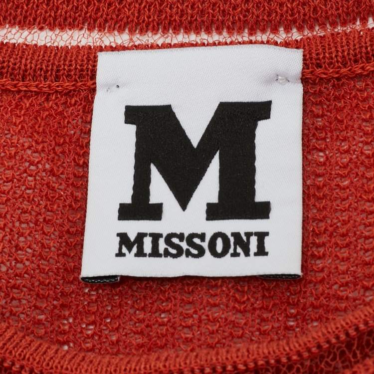 Pre Owned M Missoni Orange Floral Knit Flared Long Sleeve Top S