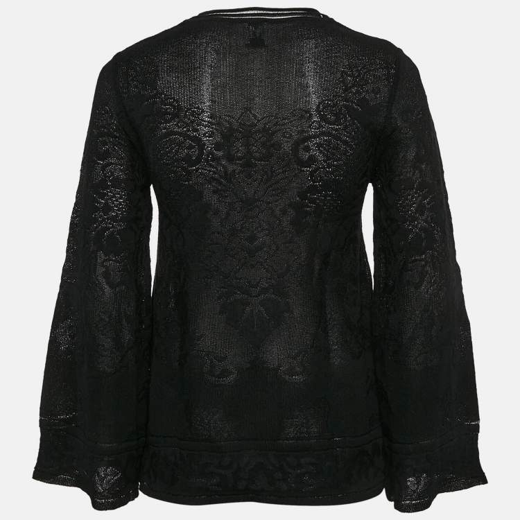 Pre Owned M Missoni Black Floral Knit Flared Long Sleeve Top S