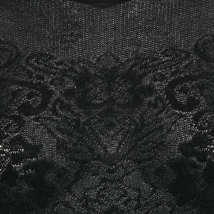 Pre Owned M Missoni Black Floral Knit Flared Long Sleeve Top M