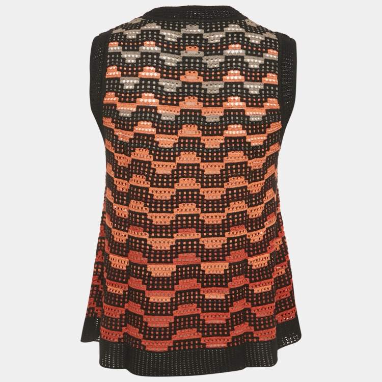 Pre Owned M Missoni Black/Orange Knit Sleeveless Top M
