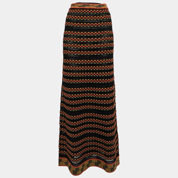 Pre Owned M Missoni Multicolor Patterned Knit Maxi Skirt S