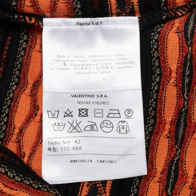 Pre Owned M Missoni Orange/Black Patterned Knit Full Sleeve Top M
