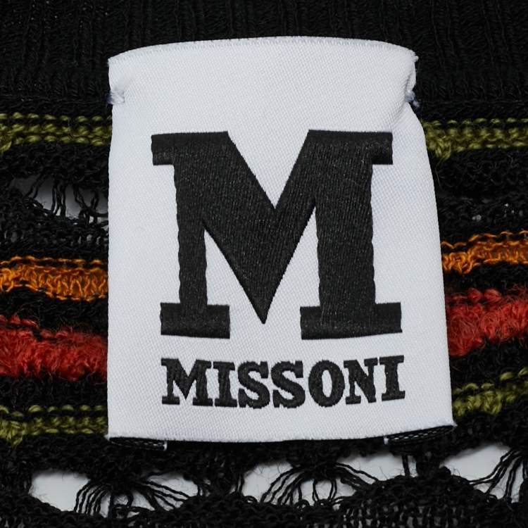 Pre Owned M Missoni Black Pointelle Knit Button Front Cardigan M