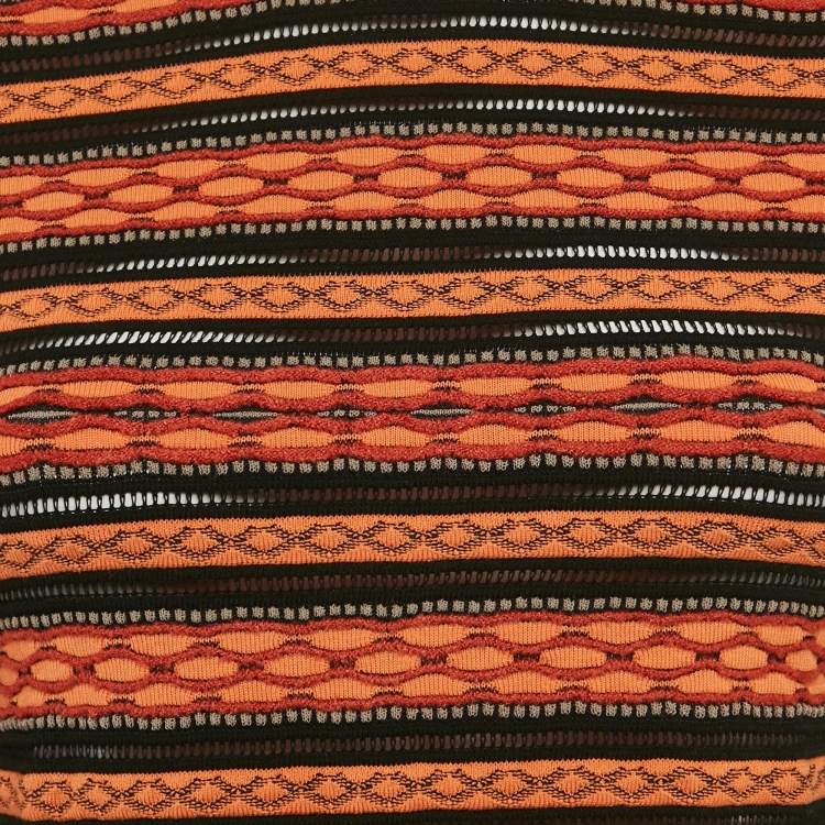Pre Owned M Missoni Orange/Black Patterned Knit Full Sleeve Top S