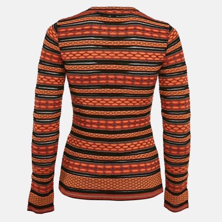 Pre Owned M Missoni Orange/Black Patterned Knit Full Sleeve Top L