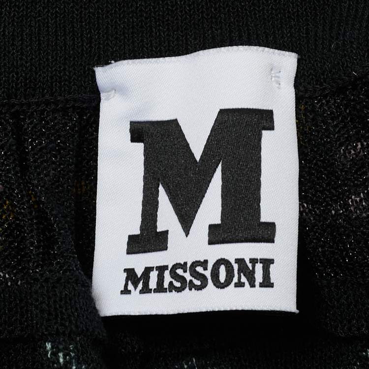 Pre Owned M Missoni Black Patterned Knit V-Neck Flared Top L