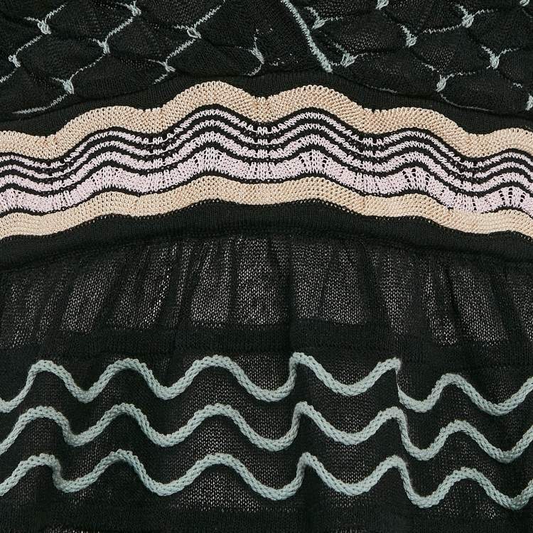 Pre Owned M Missoni Black Patterned Knit V-Neck Flared Top L