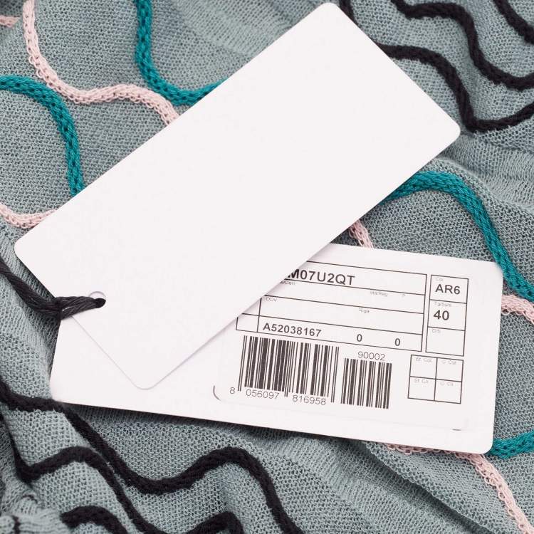 Pre Owned M Missoni Blue Patterned Knit V-Neck Flared Top S