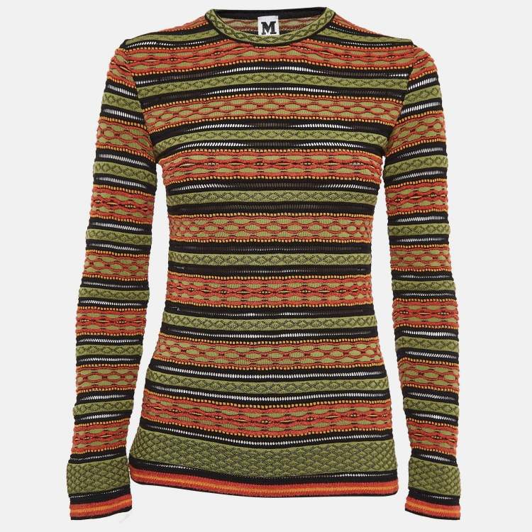 Pre Owned M Missoni Green Patterned Knit Full Sleeve Top L