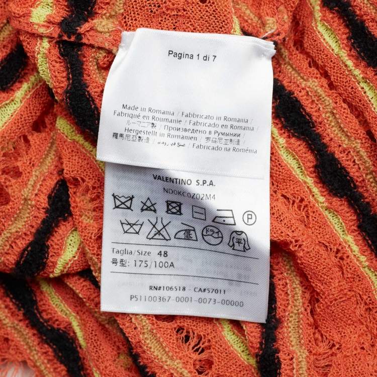 Pre Owned M Missoni Orange Patterned Knit Full Sleeve Top L