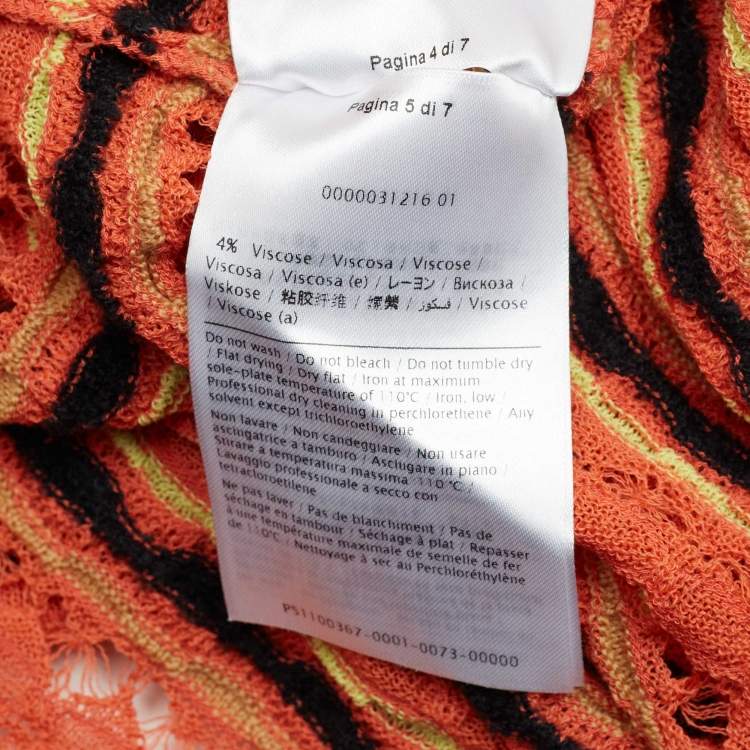 Pre Owned M Missoni Orange Patterned Knit Full Sleeve Top L