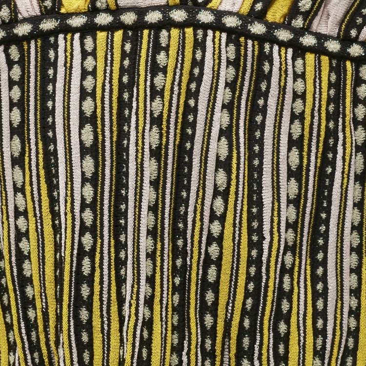 مملوكة مسبقًا M Missoni Yellow / Black Patterned Lurex Knit Sleeveless Midi Dress M