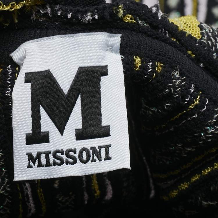 مملوكة مسبقًا M Missoni Yellow / Black Patterned Lurex Knit Sleeveless Midi Dress M