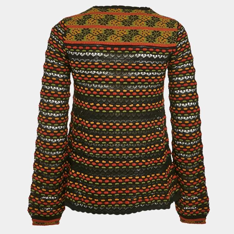 Pre Owned M Missoni Black/Orange Floral Perforated Knit Top M