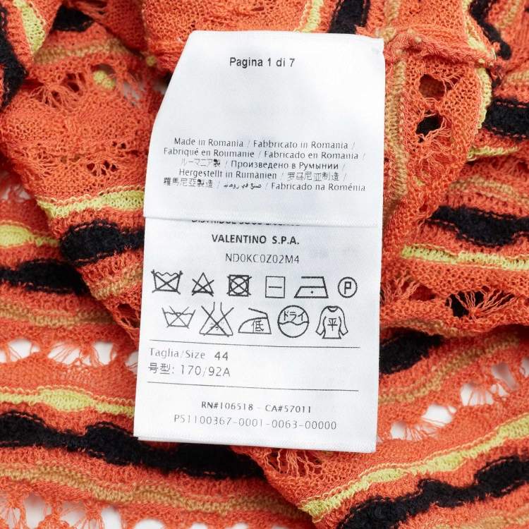 Pre Owned M Missoni Orange Floral Perforated Knit Top M