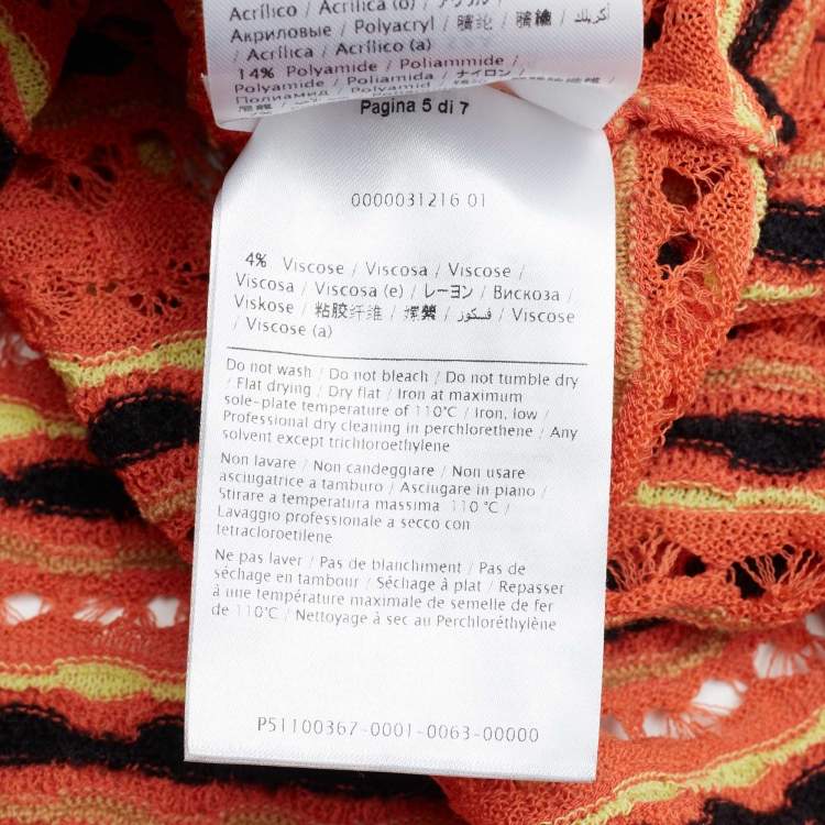 Pre Owned M Missoni Orange Floral Perforated Knit Top M