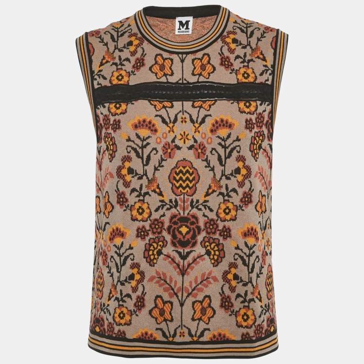 مملوكة مسبقًا M Missoni Grey Patterned Knit Sleeveless Top M