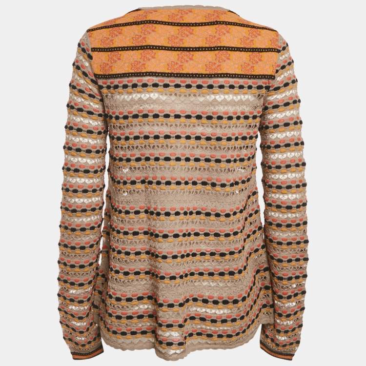 مملوكة مسبقًا M Missoni Grey Floral Perforated Knit Top M