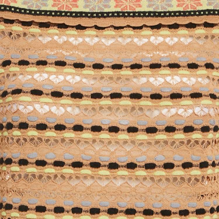 مملوكة مسبقًا M Missoni Beige Floral Perforated Knit Top M