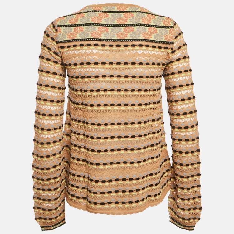 Pre Owned M Missoni Beige Floral Perforated Knit Top L