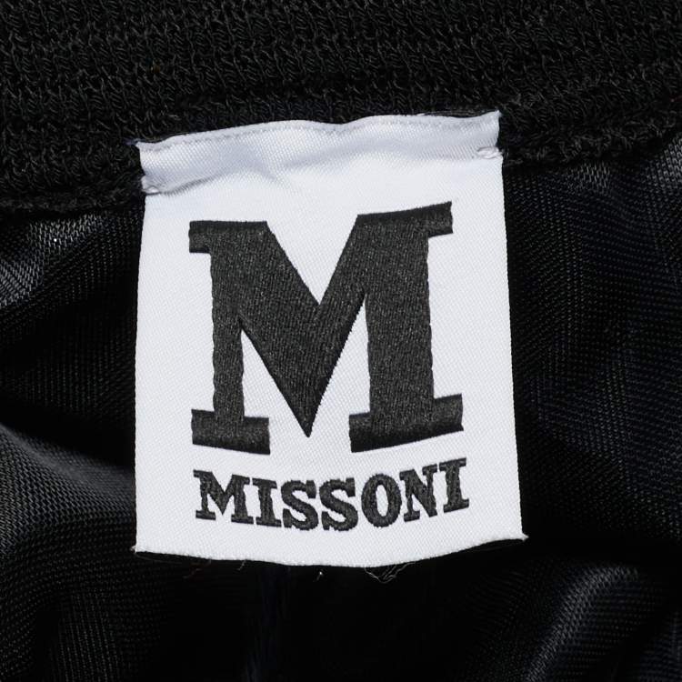 Pre Owned M Missoni Black/Orange Perforated Knit Maxi Skirt L