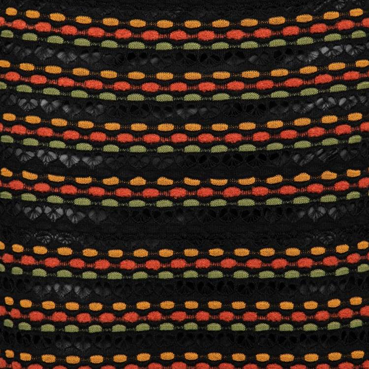 Pre Owned M Missoni Black/Orange Perforated Knit Maxi Skirt S