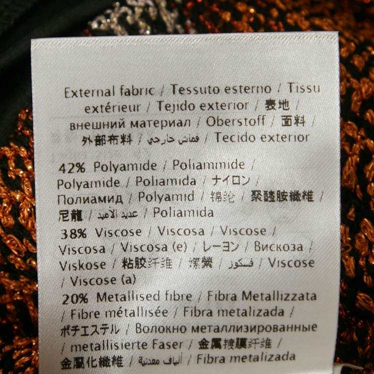 Pre Owned M Missoni Black/Orange Patterned Lurex Knit V-Neck Midi Dress M