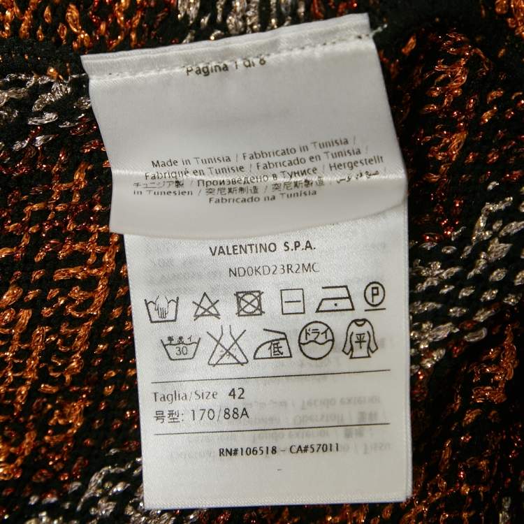 Pre Owned M Missoni Black/Orange Patterned Lurex Knit V-Neck Midi Dress M