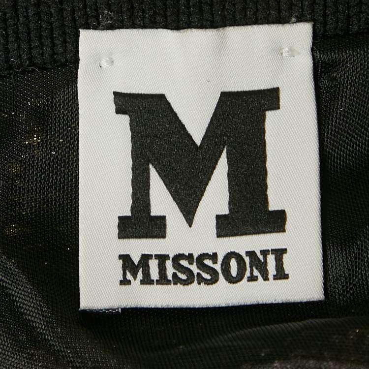 Pre Owned M Missoni Black/Orange Patterned Lurex Knit V-Neck Midi Dress M